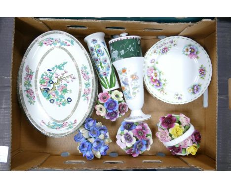 A mixed collection of items to include: Wedgwood Kutani Crane Vase, Portmeirion vase, Royal Albert decorative wall plates etc