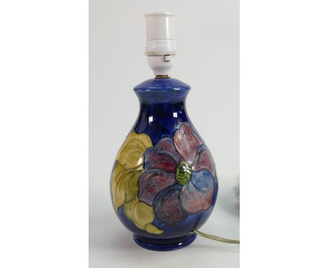 Moorcroft Anemone on blue ground lamp base: height 21cm 
