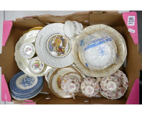 A mixed collection of items to include: Spode floral cups &amp; saucers, Minton floral pin trays, crown Staffordshire dinnerw