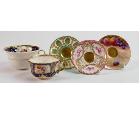 Royal Doulton &amp; Royal Worcester fancily decorated pieces: Coffee saucers x 3 with 2 early similar cups. (5) 