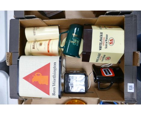 A collection of Bar Advertising items to include: Bass Worthington lamp, Whiskey Water jugs &amp; similar ice bucket 