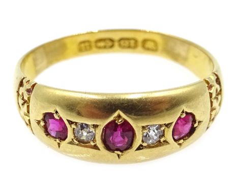 Victorian 18ct gold five stone ruby and diamond ring, Birmingham 1894 Condition Report Approx 3.6gm, size N