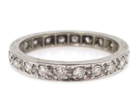 White gold old cut diamond eternity ring, etched 18ct Condition Report 3.2gmsize N, band depth = 3mm