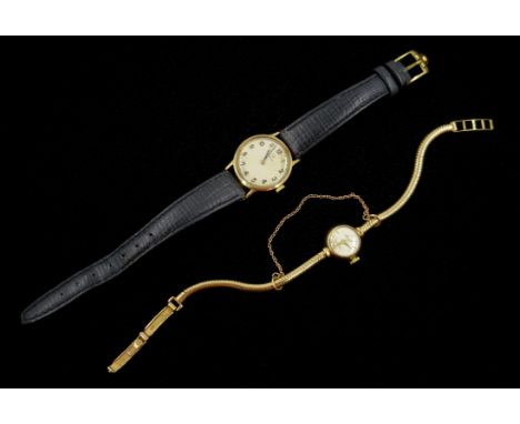 Omega 9ct gold manual wind wristwatch, hallmarked on leather strap and an Accurist 9ct gold bracelet wristwatch, hallmarked C