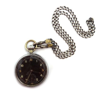 Enicar WWII military chrome pocket watch stamped GS/TP XX P1240 with broad arrow on hallmarked silver chain Condition Report 
