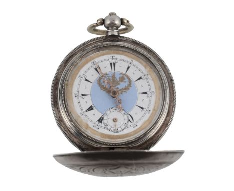  J. Dent, a silver coloured full hunter pocket watch, no. 27598, Swiss straight line club tooth escapement, monometalic balan