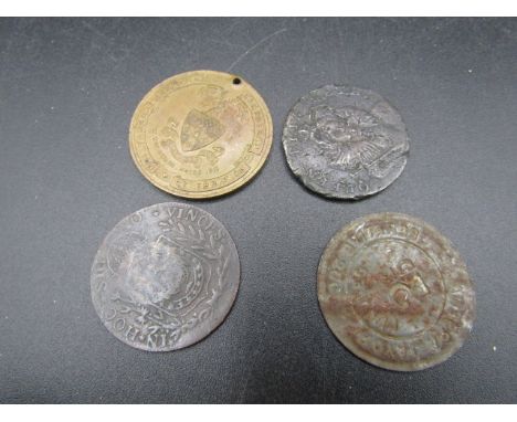 4 sundry coins/medallions, Chichester penny, ER1, Royal Arsenal co op 3d token, Hampstead coronation1911