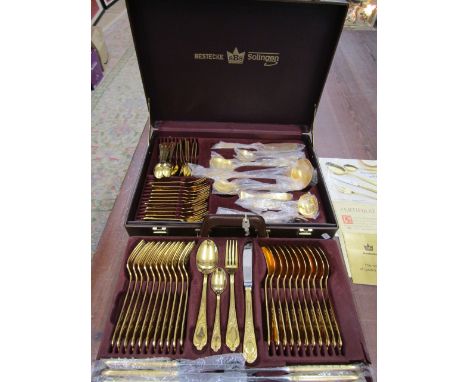 Bestecke Solingen, West German gold plated cutlery canteen, complete in case