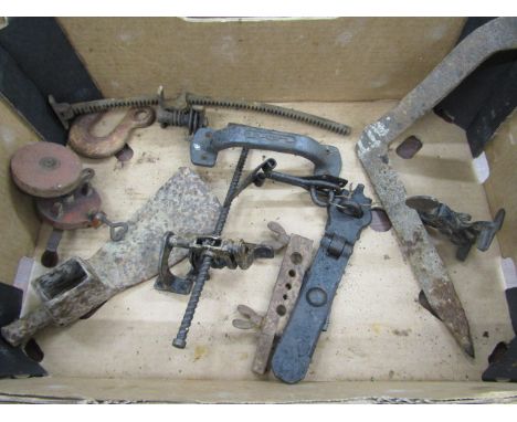 Tools and ironmongery plus a paraffin lamp