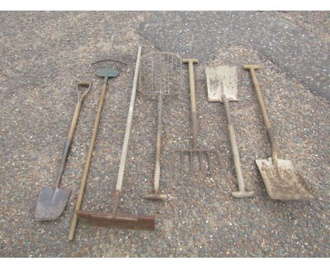 Garden tools to include potato fork and shovels&nbsp;
