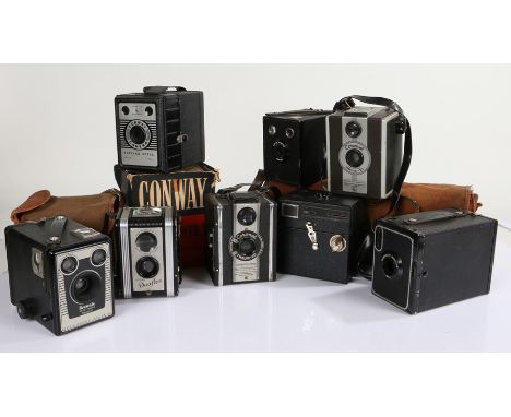 Box cameras , to include a Conway Popular Model camera, in original packaging, Six-20 Brownie Junior, Kodak Duaflex, two Coro