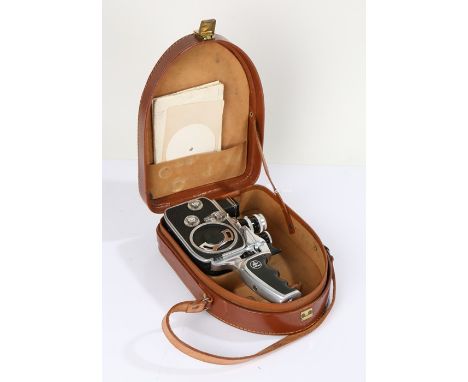 Paillard-Bolex D8L 8mm cine-camera, with a three-lens turret, housed in original case with instruction manual