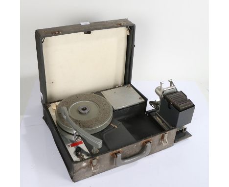 McClure Projectors phonograph and projector, including several vinyl records, Serial No. 39771 