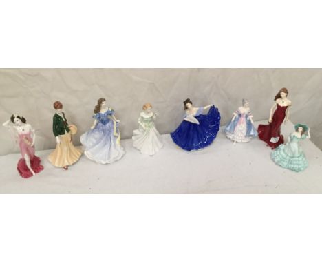 Eight lady figurines to inc: Royal Doulton HN4041 'Rebecca'; HN3699 'Grace'; HN4932 'Southern Belle'; HN2791 'Elaine'; togeth