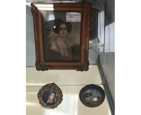 An oval porcelain plaque of the Madonna; together with a portrait miniature of a lady and a 19th century small porcelain plaq