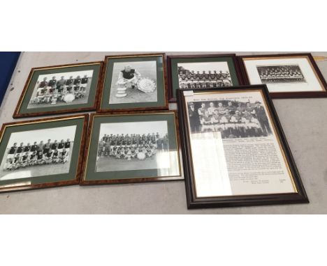 A quantity of framed team members of West Ham United, vintage and Bobby Moore