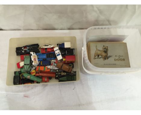 A quantity of vintage die cast and cigarette card albums