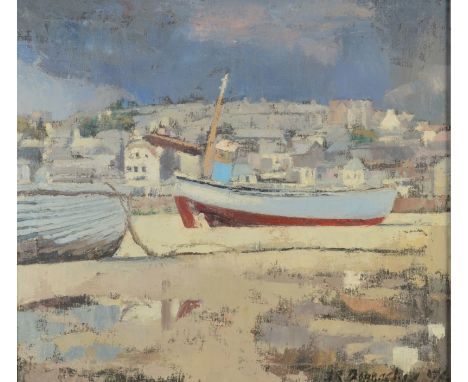 J R DONNACHIELow Tide Harbour Oil on canvasSigned and dated '7447 x 52cm