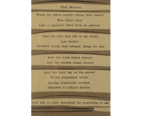 REGINALD JAMES LLOYDThat Moment , a poem by Ted HughesWoodblock print #1/20Signed and dated 197044.5 x 31cm   Condition repor