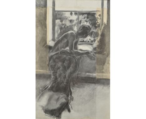 JOHN HOPWOODThe Studio Wythson Trevor?Charcoal on paperSigned and datedTitle label on the back1973150 x 100cm   Condition rep