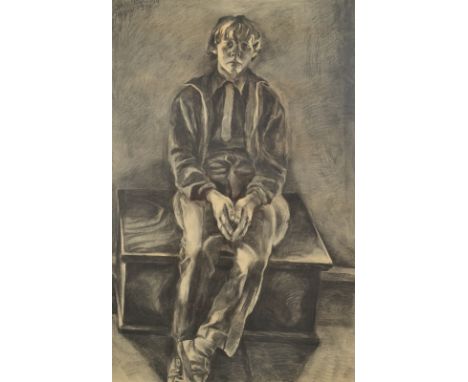 JOHN HOPWOODSeated boy JesseCharcoal on paperSigned and datedArtists label on the back1974152 x 99cm   Condition report:  Joh