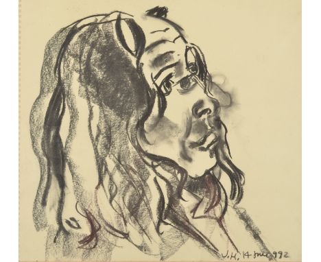 JOHN HOPWOODPortraitCharcoal on paperSigned and dated199242 x 45cm   Condition report:  John Hopwood 1942-2015, was an artist