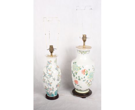Two oriental lamp bases with floral decoration