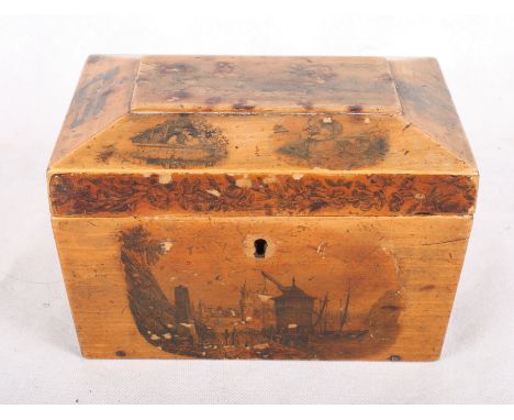 An early 19th Century transfer printed tea caddy, 7" wide