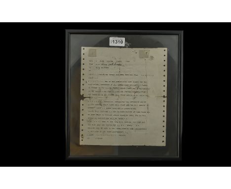 Military Interest - Framed Telex on the Surrender of Germany During The Second World War.  This interesting and unique item i