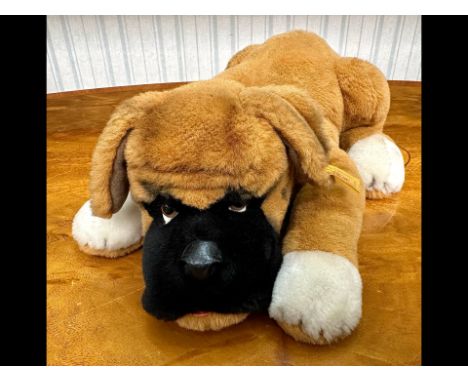 Steiff Bobby the Boxer dog, ref. 078101, Boxer Dog, lying down, overall size 17''.