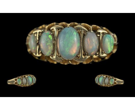 Antique Period 18ct Gold 5 Stone Opal Set Ring, Raised open Setting, Full Hallmark for Birmingham 1919 to Interior of Shank, 