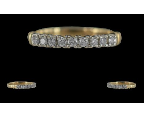 Ladies Attractive 9ct Gold Diamond set Half Eternity Ring. Full Hallmark To Interior of Shank. The Well Matched Diamonds of G