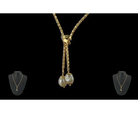 Al Mahmood Natural Pearls 18ct Gold Ornate Necklace with superb natural pearl tassel drop, marked 750 - 18ct, the necklace of