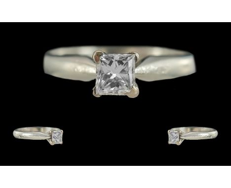 Ladies - platinum single stone diamond set ring. marked to interior of shank 950, the princes cut diamond of top colour / cla