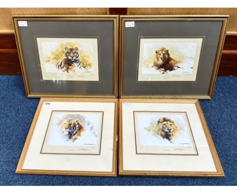 David Shepherd - Set of Four Signed Limited Edition Prints, including Lion's Head, Tiger's Head, Lion Sketch and Tiger Sketch