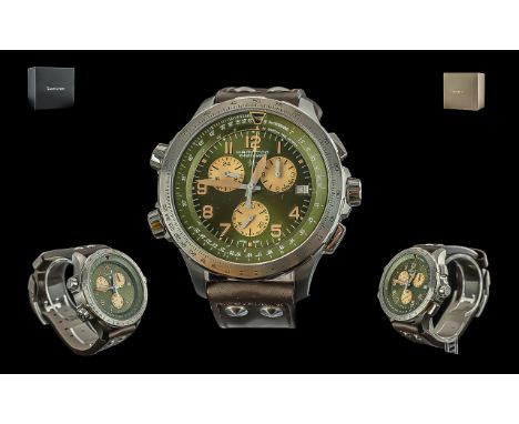 Hamilton Khaki Wind -  X Wind GMT Chronograph - Gents Wrist Watch, H77932560 With Brown Leather Watch Strap. Features Cross w
