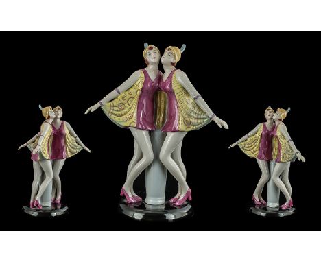 Late 20th Century Copy of Goldscheider 'Dolly Sisters' Figure, the internationally famous 'Jazz Age' twins dance act,. height