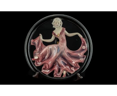 Goebel Mid - Late Art Deco Period Hand Painted Circular Wall Plaque. crowned WG monogram mark to back, 1935 - 49, size 9 x 9 