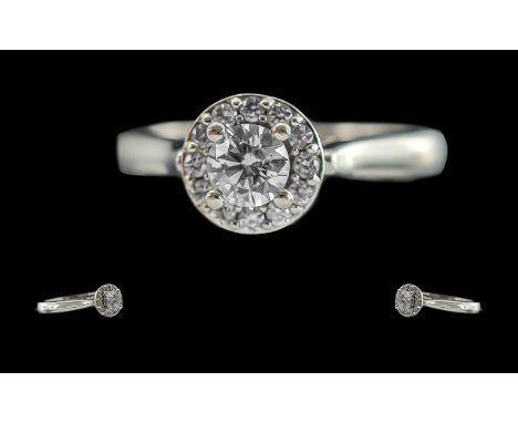 Ladies 18ct White Gold Halo Diamond Set Ring, full hallmark for 750 - 18ct, the central diamonds of superb colour / clarity, 