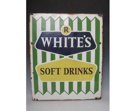 AN ORIGINAL 'R. WHITE'S SOFT DRINKS' ENAMEL SIGN, 64 x 52 cm