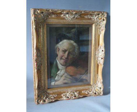 (XIX-XX). A portrait study of a man wearing a black hat and playing a violin, indistinctly signed top left, oil on canvas, fr