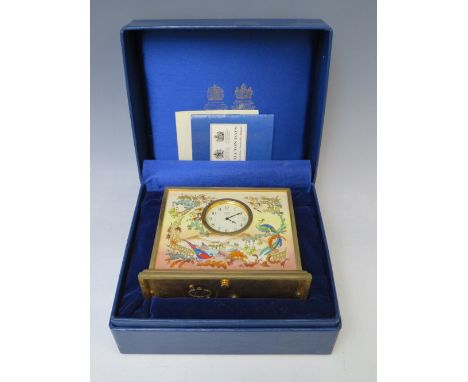 A BOXED HALCYON DAYS ENAMEL CLOCK, H 9 cm