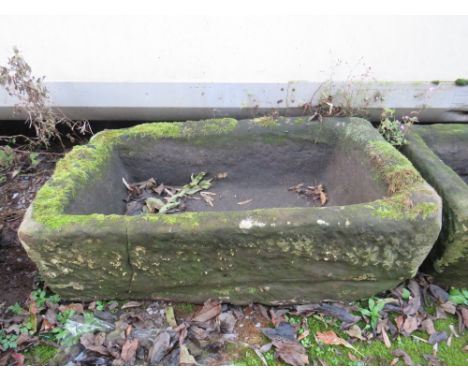 A LARGE ANTIQUE RECTANGULAR SANDSTONE TROUGH, 79 x 45 cm, A/F