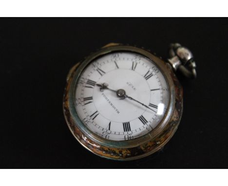 AN EARLY GEORGIAN TORTOISESHELL AND HALLMARKED SILVER PAIR CASED VERGE POCKET WATCH BY RULE OF PORTSMOUTH, No. 248, silver ca