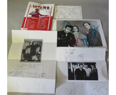 A TRAY OF AUTOGRAPHS AND PHOTOGRAPHS, LETTERS, CARD AND PAPER OF POP GROUPS, to include Coldplay, Gerry and The Pacemakers, G