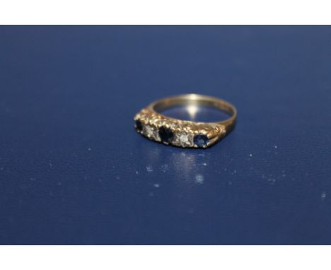 A HALLMARKED 9 CARAT GOLD SAPPHIRE AND DIAMOND RING, 1.8g, ring size K