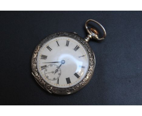 A CONTINENTAL HALLMARKED SILVER OPEN FACED MANUAL WIND POCKET WATCH, Dia 5 cm