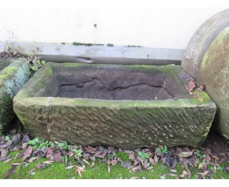 A LARGE ANTIQUE RECTANGULAR SANDSTONE TROUGH, 83 x 46 cm, A/F