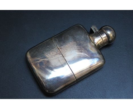 A SMALL HALLMARKED SILVER HIP FLASK - SHEFFIELD 1937, approx weight 110g, H 10 cm
