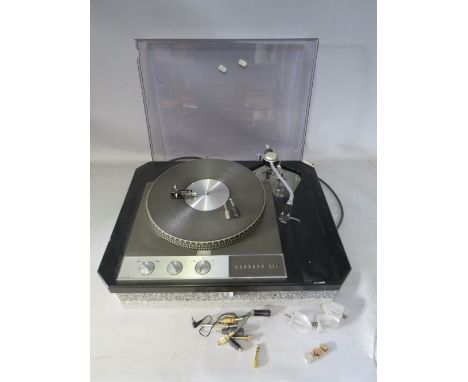 A GARRARD MODEL 401 TRANSCRIPTION TURNTABLE SET ON PRECUT MOTORBOARD &amp; GRANITE BASE, the stylus arm floating separately a